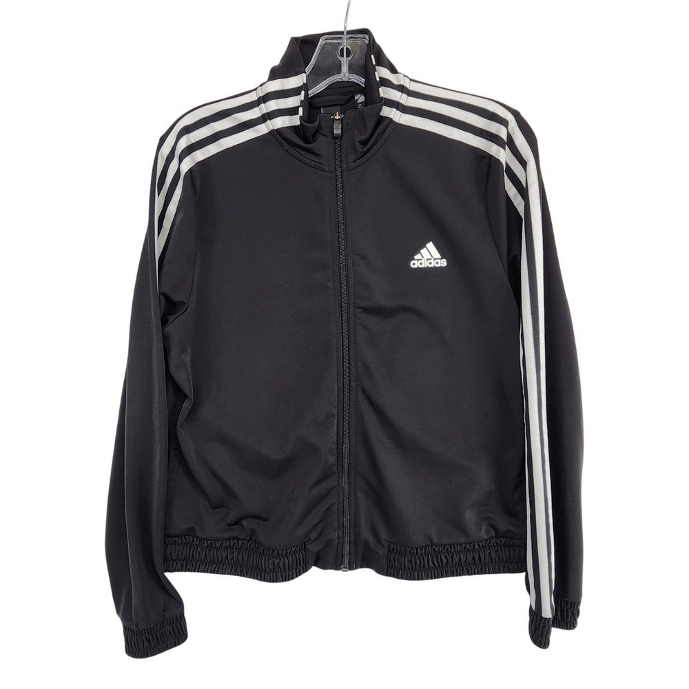 Adidas Medium Black Track Jacket 3-Stripe Full Zip Mock Neck Sport Streetwear M